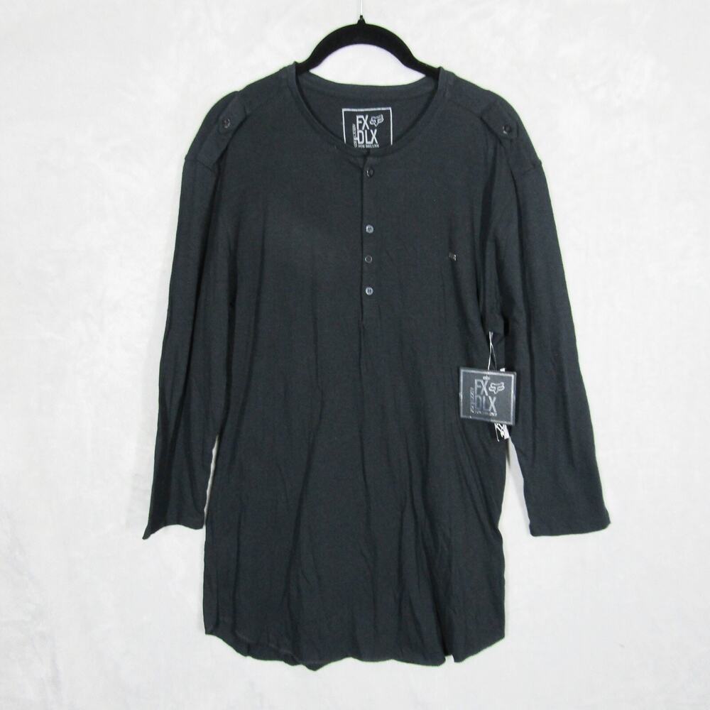 Fox Racing Shirt Top Women's Large Attack Black 100% Cotton T Shirt Henley Nwt